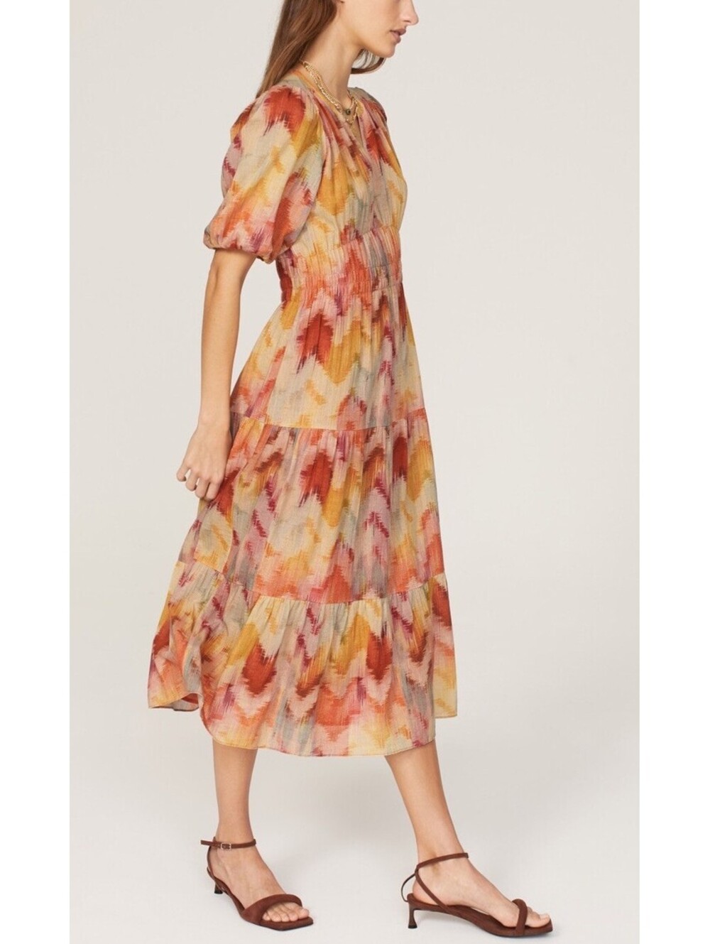 Ba&Sh Fit & Flare Dress Multicolor V-Neck Short Sleeve Boho Anissa SM
